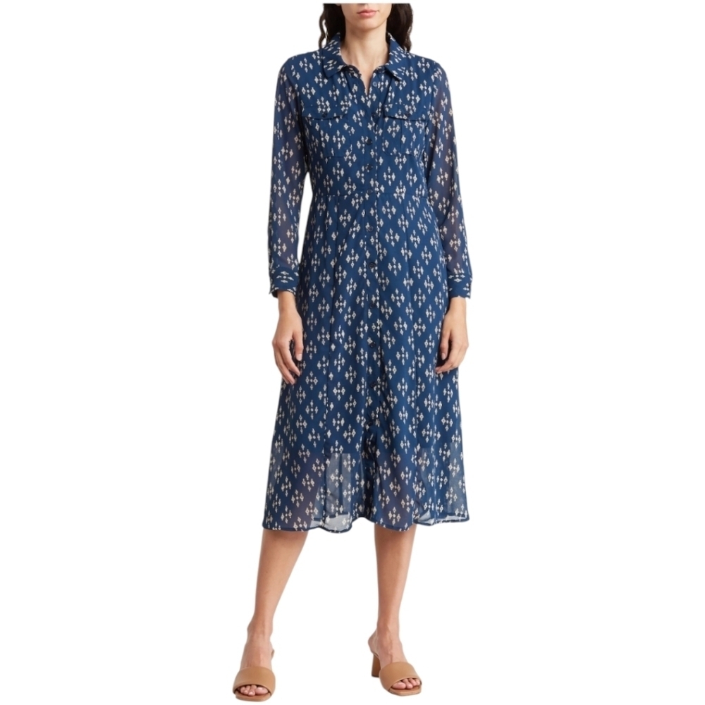 Lucky Brand chiffon front button maxi, mini long sleeves woman dress size Ps Pet